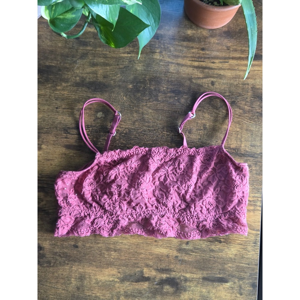 Abercrombie & Fitch Pink Floral Lace Bandeau Bralette Adjustable Straps Large
